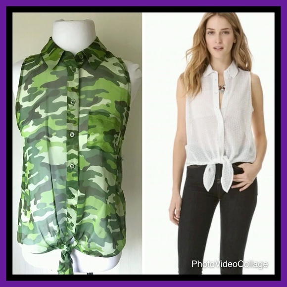 Equipment Tops - NWT Equipment Femme Mina Tie Front Camo Blouse